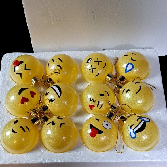 12 Piece Glass Emoji Christmas Balls Ornaments Pendant for Christmas Tree - Picture 4 of 15